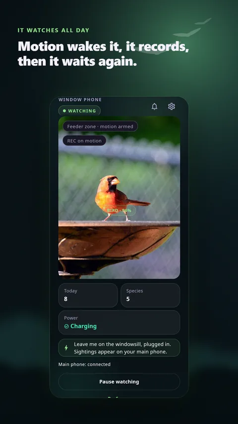 The window phone watching: motion wakes it, it records, then it waits again